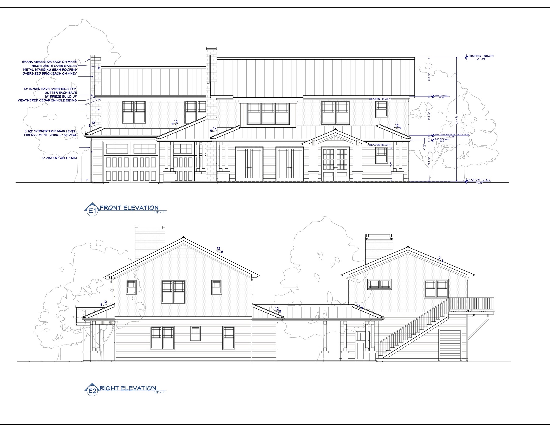 Chief Architect residential front and side exterior elevation drawings